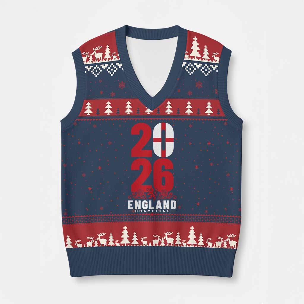Vintage England Champions V-Neck Knit Sweater Vest Football Supporter Graphic