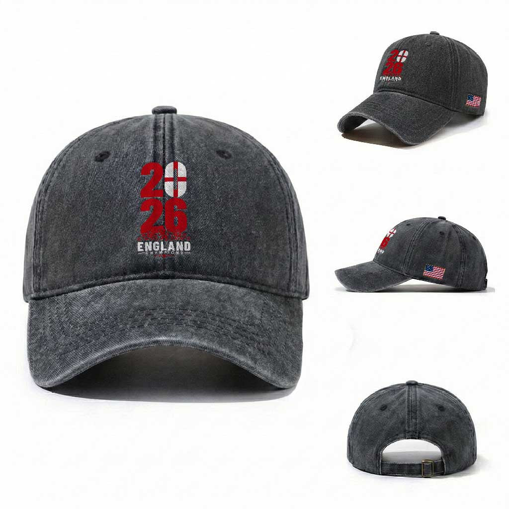 Vintage England Champions Washed Cotton Baseball Cap Football Supporter Graphic