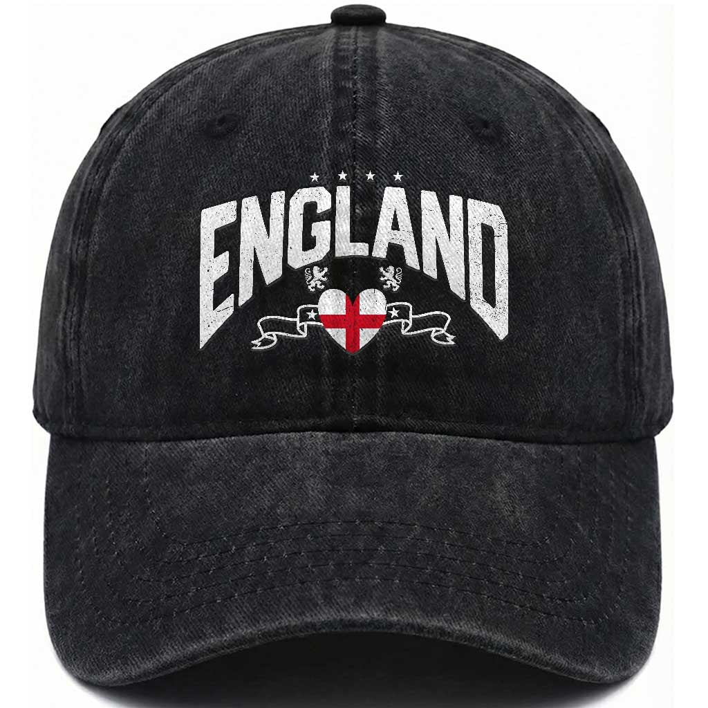 England Flag Heart Washed Cotton Baseball Cap Patriotic English Pride Graphic Gift