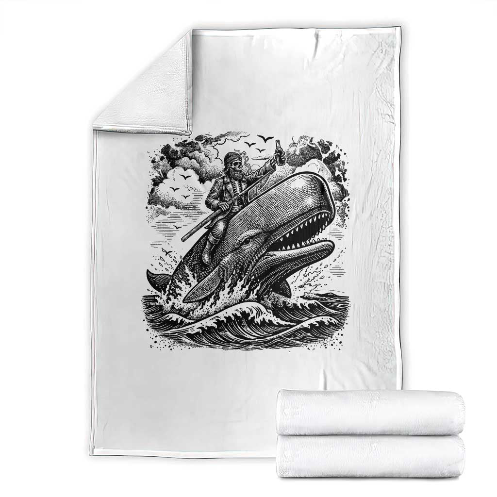 Funny Skeleton Whale Rider Throw Blanket Dark Maritime Gothic Vintage Nautical Graphic