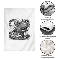 Funny Skeleton Whale Rider Garden Flag Dark Maritime Gothic Vintage Nautical Graphic