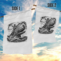 Funny Skeleton Whale Rider Garden Flag Dark Maritime Gothic Vintage Nautical Graphic