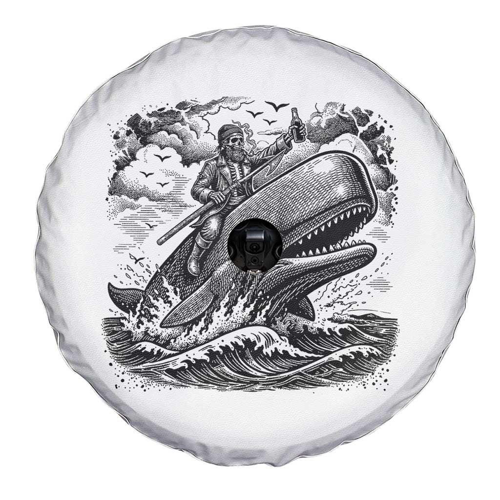 Funny Skeleton Whale Rider Spare Tire Cover Dark Maritime Gothic Vintage Nautical Graphic