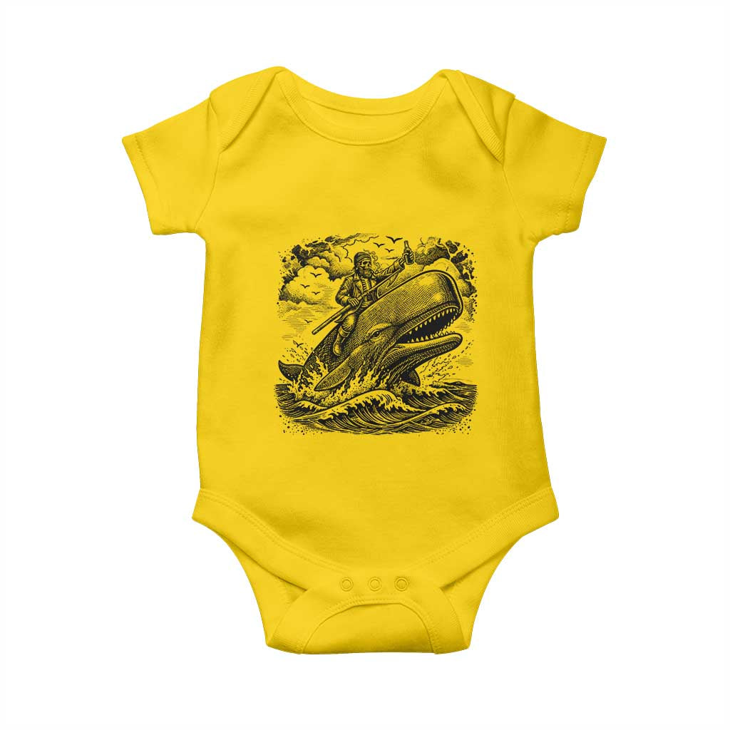 Funny Skeleton Whale Rider Baby Onesie Dark Maritime Gothic Vintage Nautical Graphic