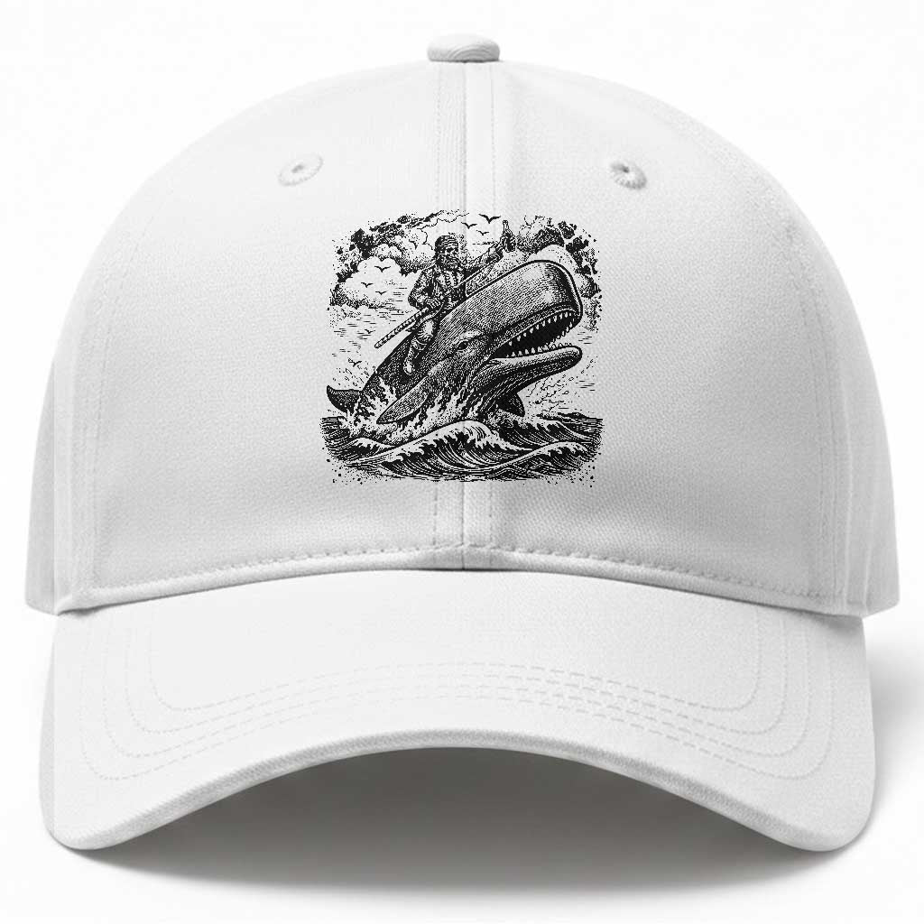 Funny Skeleton Whale Rider Baseball Cap Dark Maritime Gothic Vintage Nautical Graphic