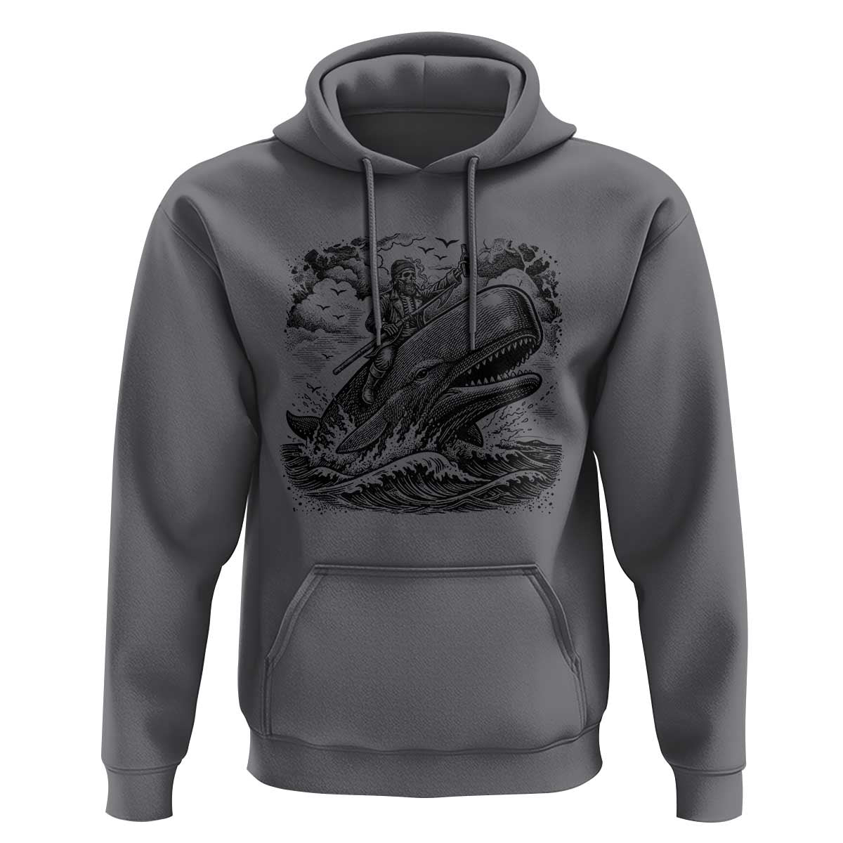 Funny Skeleton Whale Rider Hoodie Dark Maritime Gothic Vintage Nautical Graphic