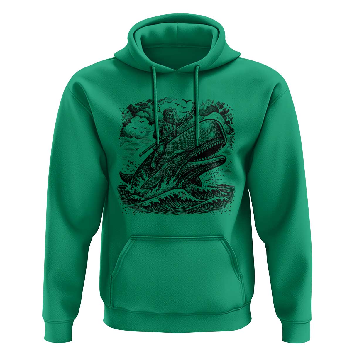 Funny Skeleton Whale Rider Hoodie Dark Maritime Gothic Vintage Nautical Graphic