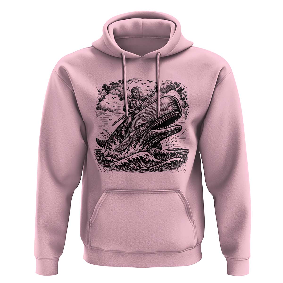Funny Skeleton Whale Rider Hoodie Dark Maritime Gothic Vintage Nautical Graphic