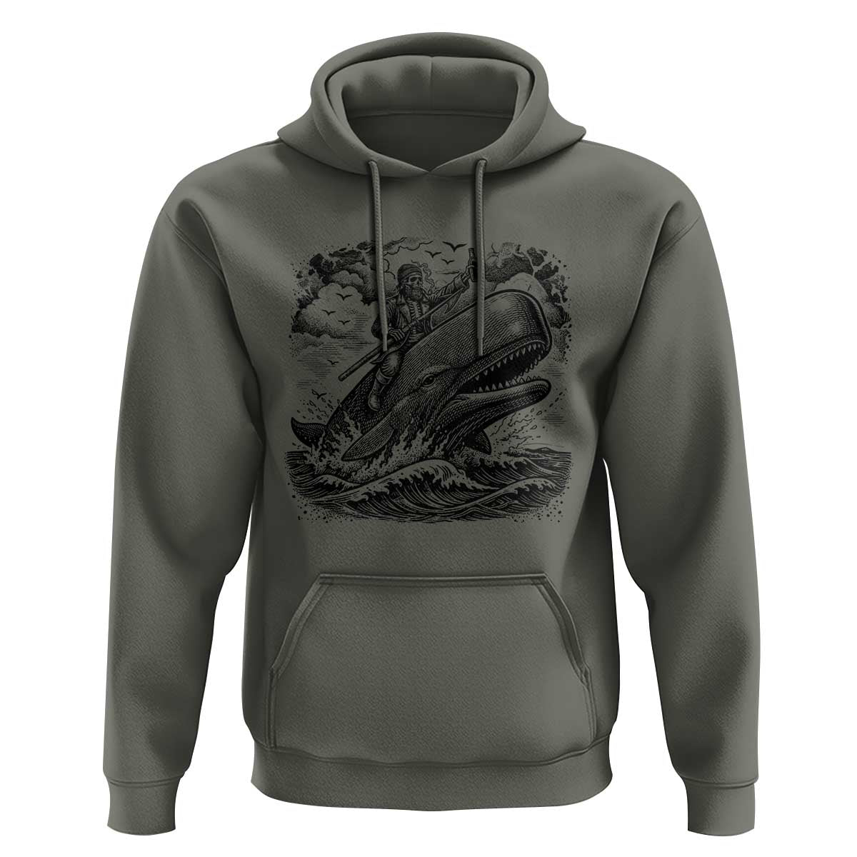 Funny Skeleton Whale Rider Hoodie Dark Maritime Gothic Vintage Nautical Graphic