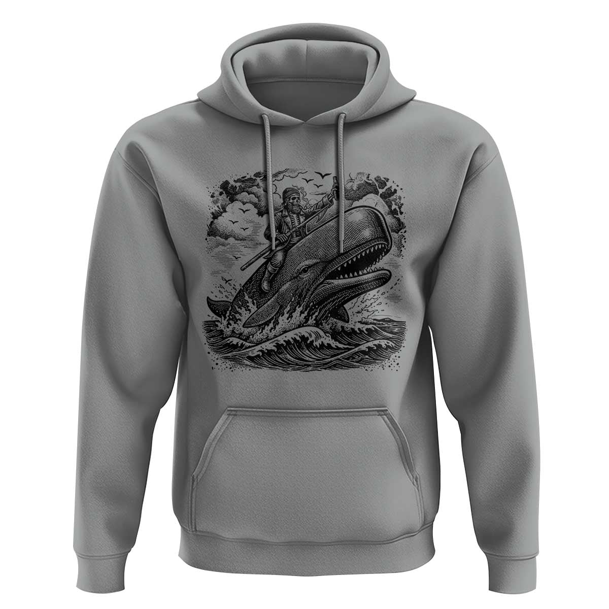 Funny Skeleton Whale Rider Hoodie Dark Maritime Gothic Vintage Nautical Graphic