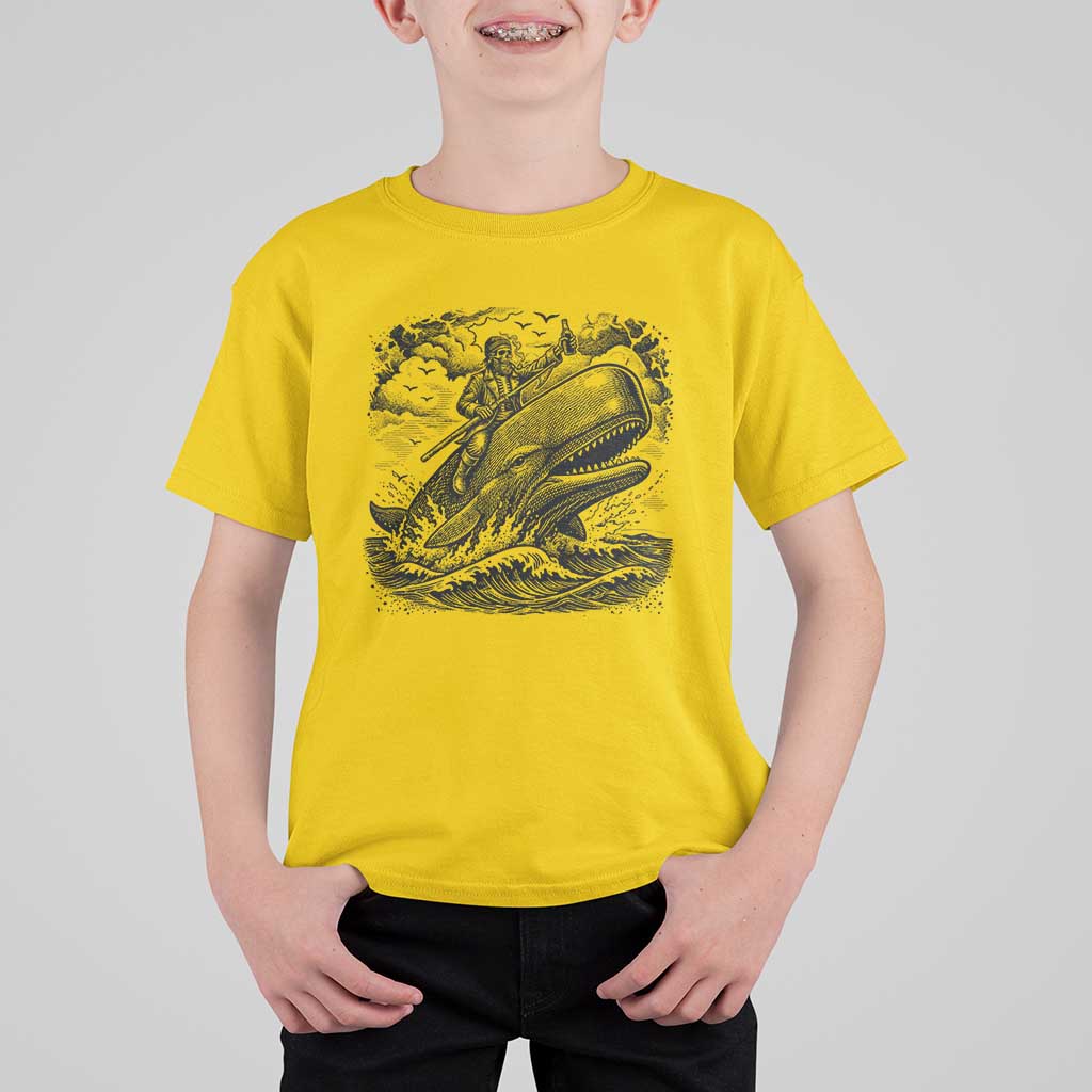 Funny Skeleton Whale Rider T Shirt For Kid Dark Maritime Gothic Vintage Nautical Graphic
