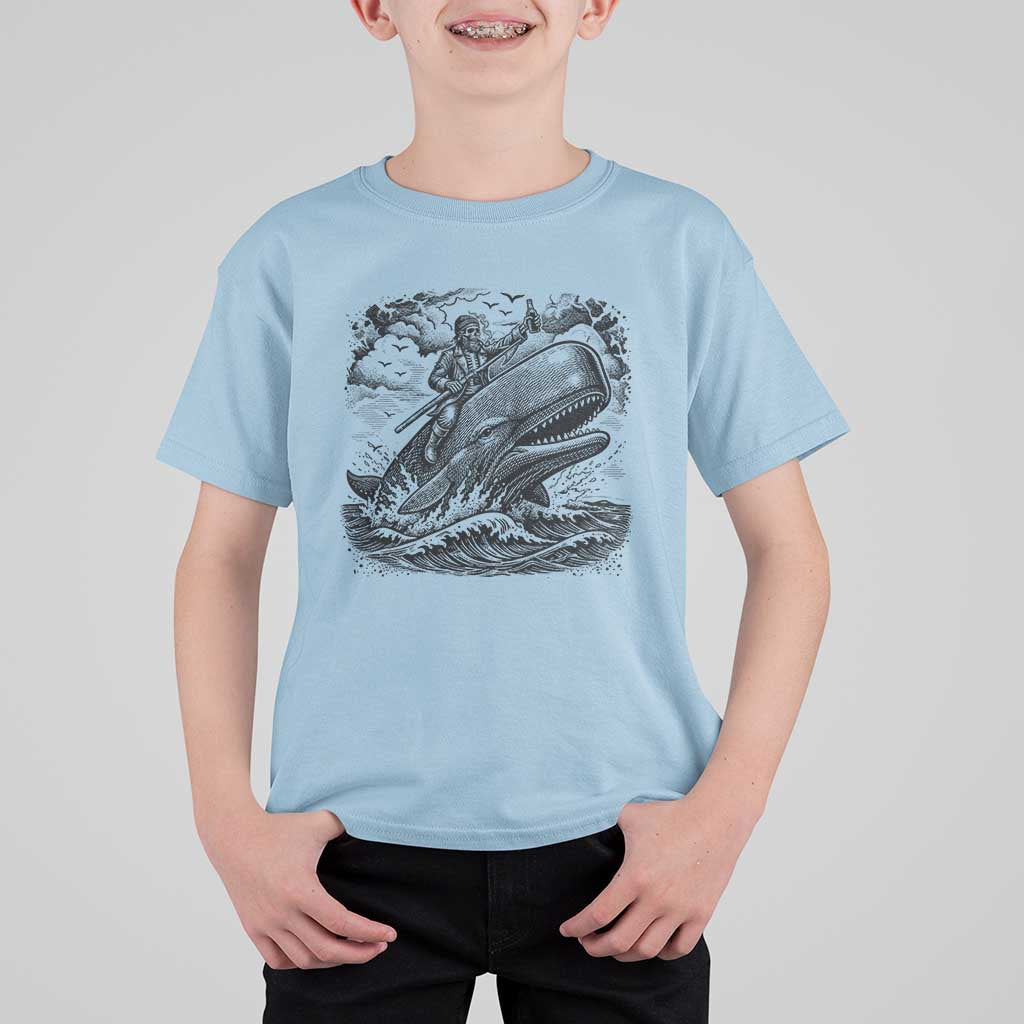 Funny Skeleton Whale Rider T Shirt For Kid Dark Maritime Gothic Vintage Nautical Graphic
