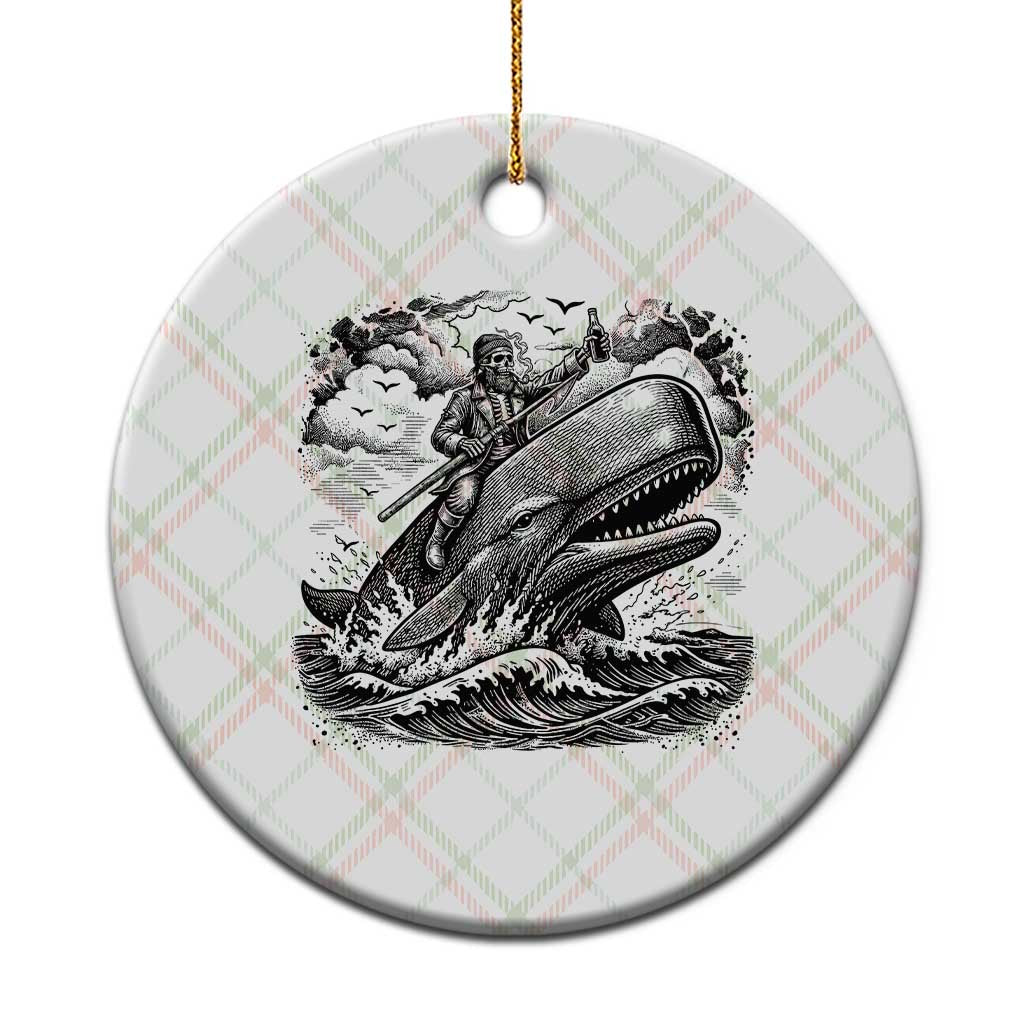 Funny Skeleton Whale Rider Ceramic Ornament Dark Maritime Gothic Vintage Nautical Graphic