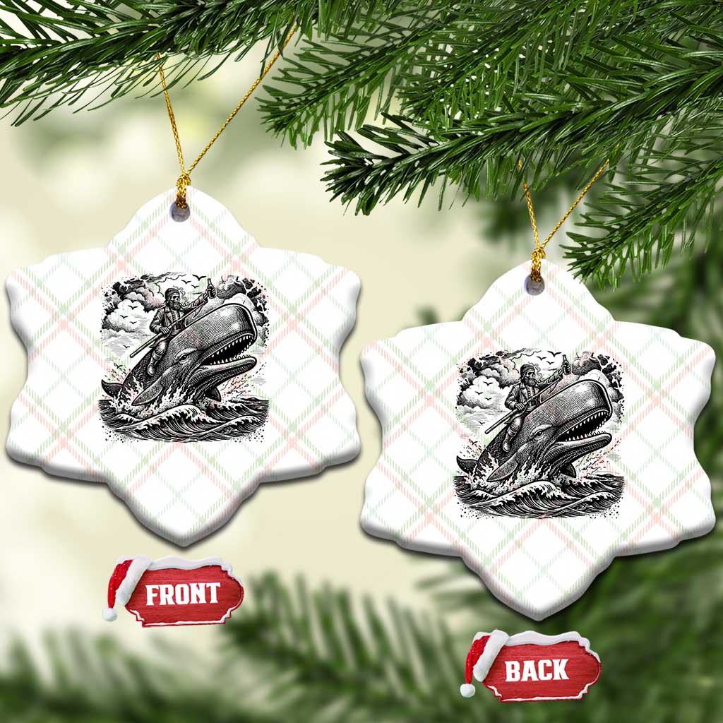 Funny Skeleton Whale Rider Ceramic Ornament Dark Maritime Gothic Vintage Nautical Graphic