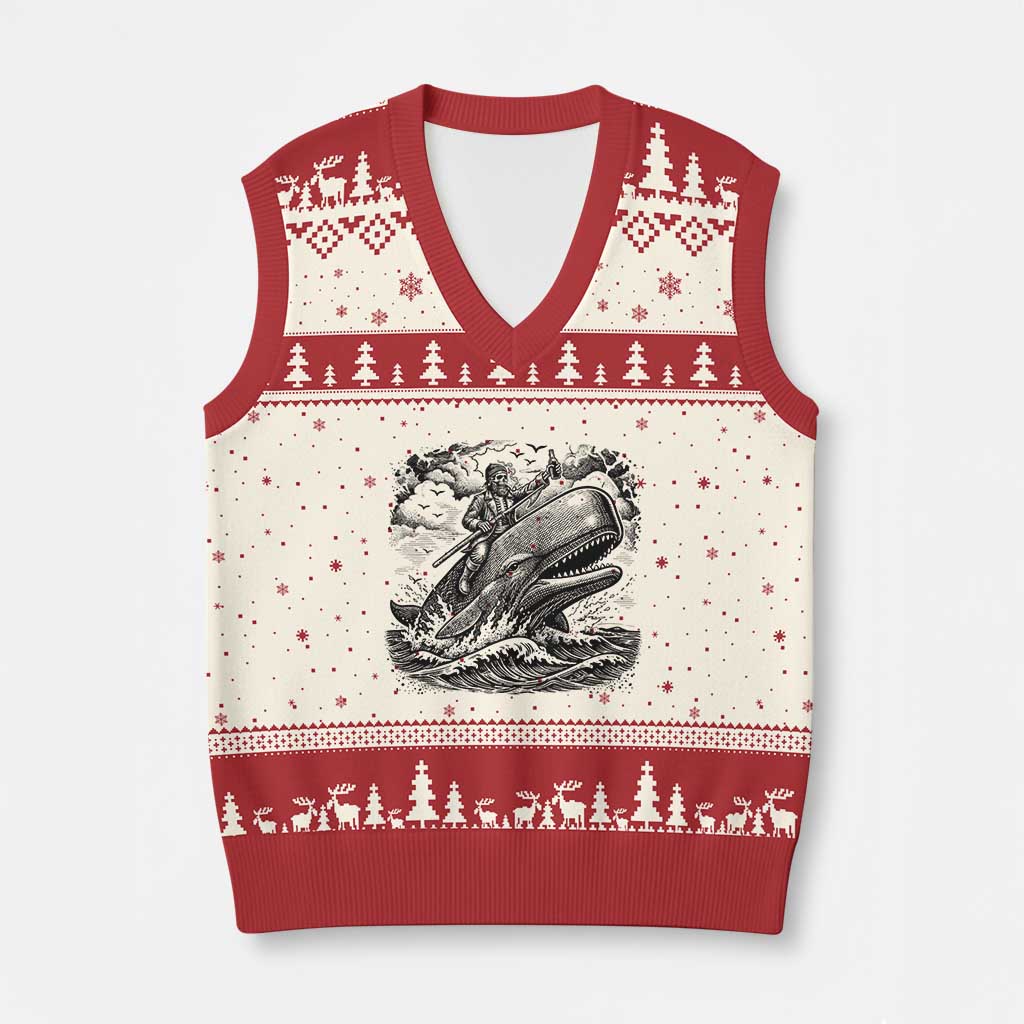 Funny Skeleton Whale Rider V-Neck Knit Sweater Vest Dark Maritime Gothic Vintage Nautical Graphic