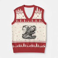 Funny Skeleton Whale Rider V-Neck Knit Sweater Vest Dark Maritime Gothic Vintage Nautical Graphic