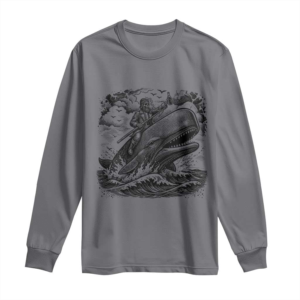Funny Skeleton Whale Rider Long Sleeve Shirt Dark Maritime Gothic Vintage Nautical Graphic