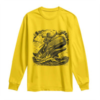 Funny Skeleton Whale Rider Long Sleeve Shirt Dark Maritime Gothic Vintage Nautical Graphic