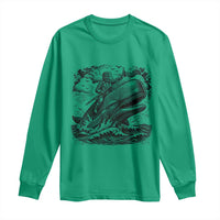 Funny Skeleton Whale Rider Long Sleeve Shirt Dark Maritime Gothic Vintage Nautical Graphic