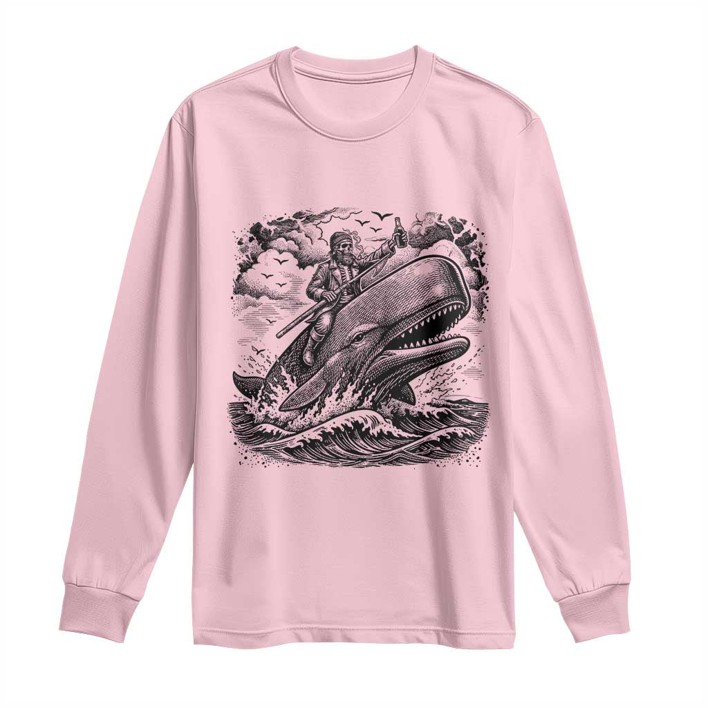 Funny Skeleton Whale Rider Long Sleeve Shirt Dark Maritime Gothic Vintage Nautical Graphic