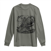 Funny Skeleton Whale Rider Long Sleeve Shirt Dark Maritime Gothic Vintage Nautical Graphic