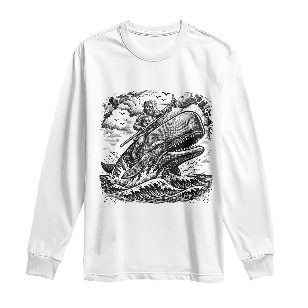 Funny Skeleton Whale Rider Long Sleeve Shirt Dark Maritime Gothic Vintage Nautical Graphic