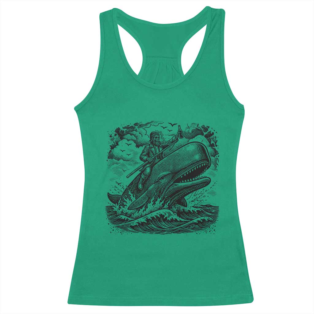 Funny Skeleton Whale Rider Racerback Tank Top Dark Maritime Gothic Vintage Nautical Graphic