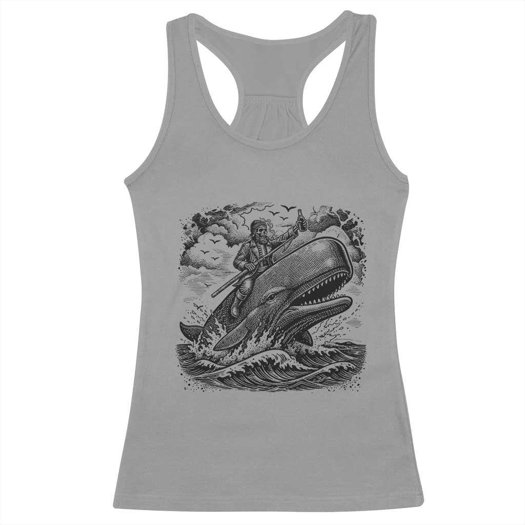 Funny Skeleton Whale Rider Racerback Tank Top Dark Maritime Gothic Vintage Nautical Graphic