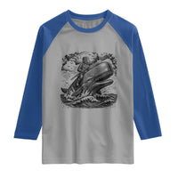 Funny Skeleton Whale Rider Raglan Shirt Dark Maritime Gothic Vintage Nautical Graphic