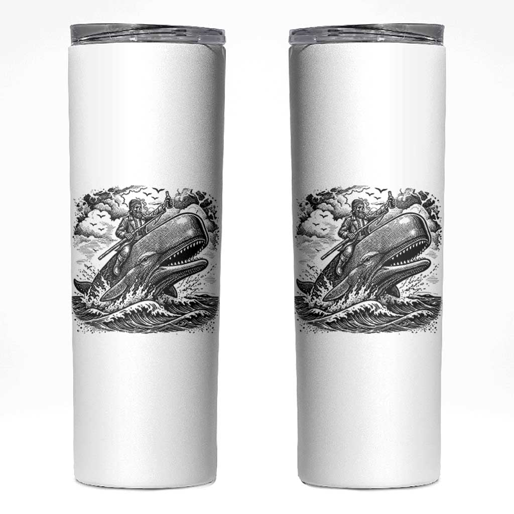 Funny Skeleton Whale Rider Skinny Tumbler Dark Maritime Gothic Vintage Nautical Graphic