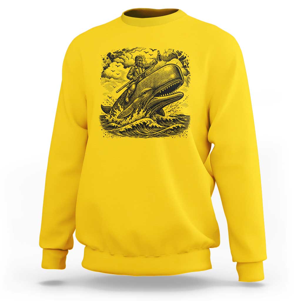 Funny Skeleton Whale Rider Sweatshirt Dark Maritime Gothic Vintage Nautical Graphic