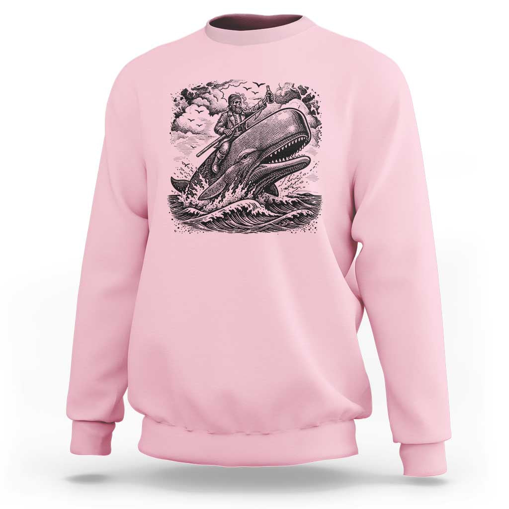 Funny Skeleton Whale Rider Sweatshirt Dark Maritime Gothic Vintage Nautical Graphic
