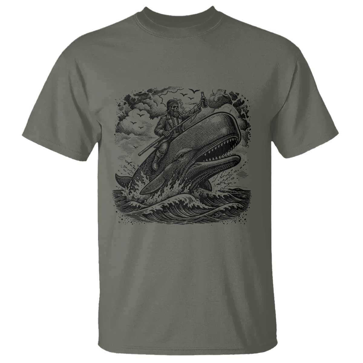 Funny Skeleton Whale Rider T Shirt Dark Maritime Gothic Vintage Nautical Graphic