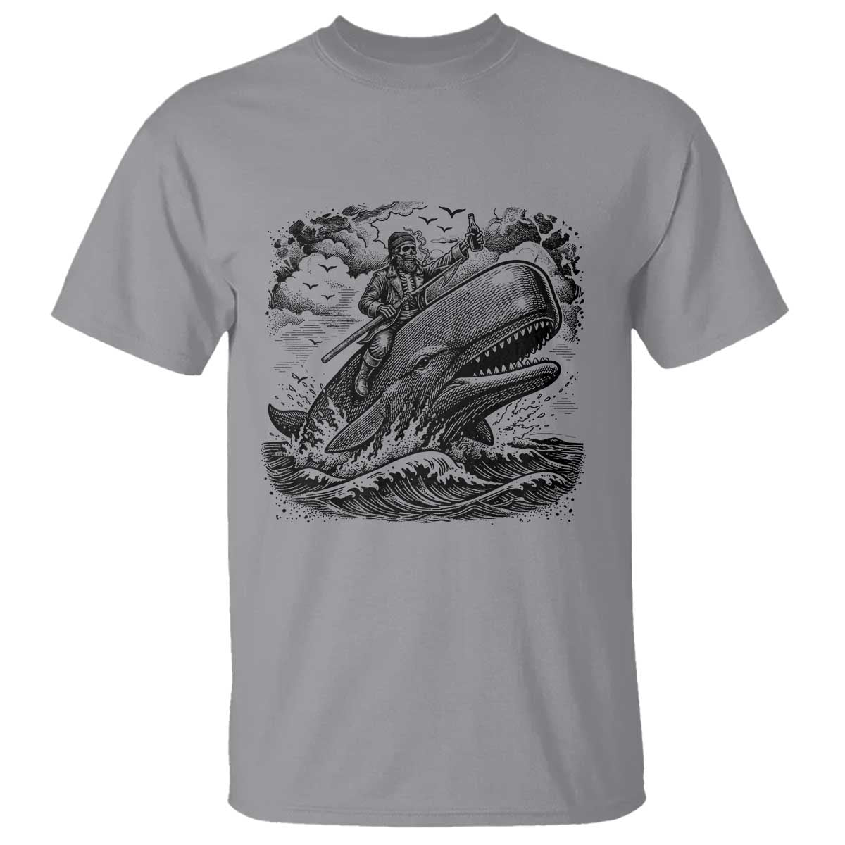 Funny Skeleton Whale Rider T Shirt Dark Maritime Gothic Vintage Nautical Graphic