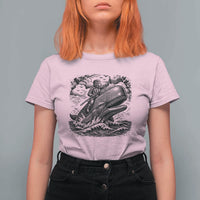 Funny Skeleton Whale Rider T Shirt For Women Dark Maritime Gothic Vintage Nautical Graphic