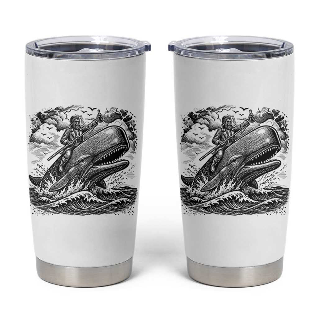 Funny Skeleton Whale Rider Tumbler Cup Dark Maritime Gothic Vintage Nautical Graphic