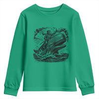 Funny Skeleton Whale Rider Youth Sweatshirt Dark Maritime Gothic Vintage Nautical Graphic