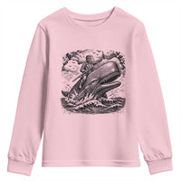 Funny Skeleton Whale Rider Youth Sweatshirt Dark Maritime Gothic Vintage Nautical Graphic