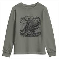 Funny Skeleton Whale Rider Youth Sweatshirt Dark Maritime Gothic Vintage Nautical Graphic