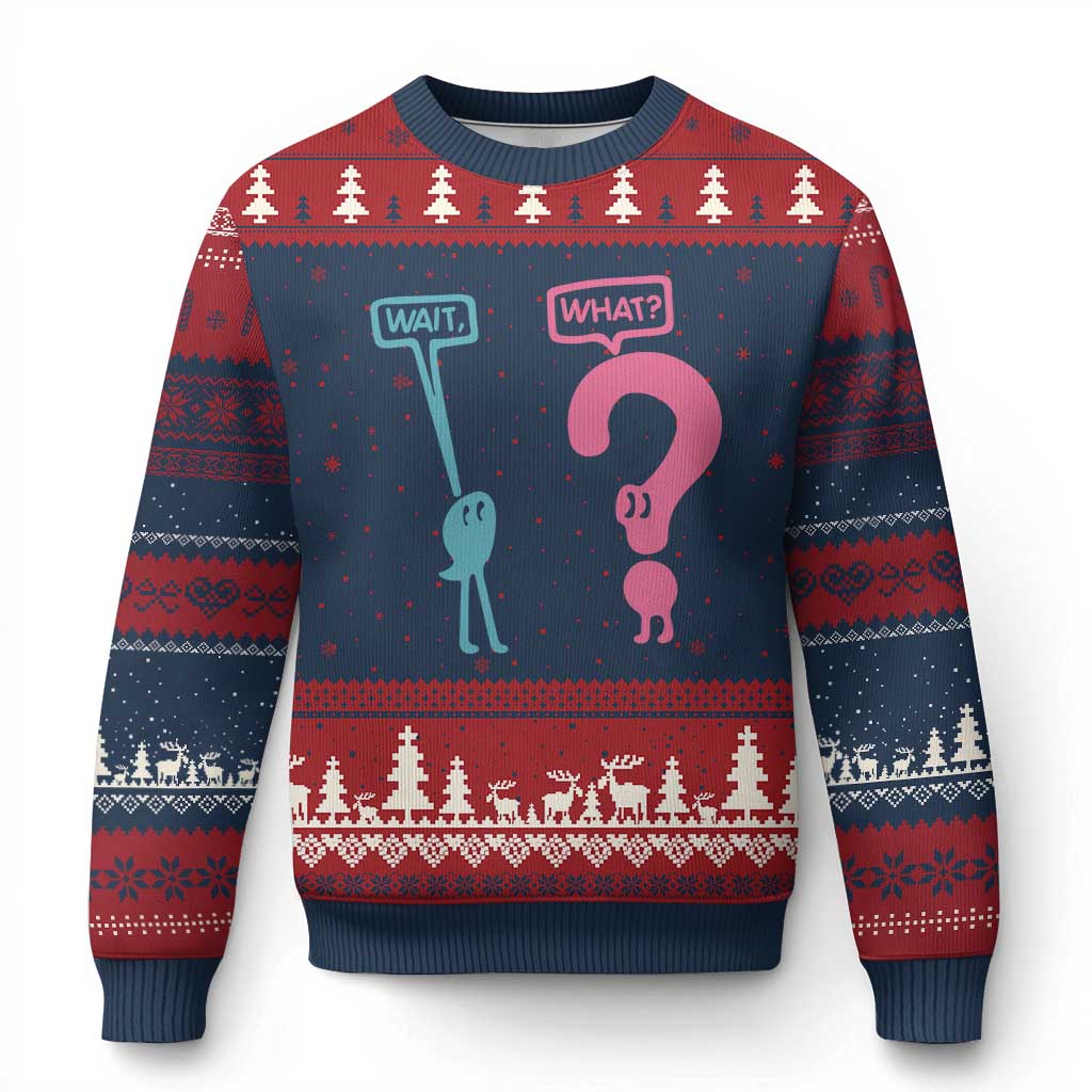 Wait What Grammar English Teacher Ugly Christmas Sweater Funny Punctuation Gift