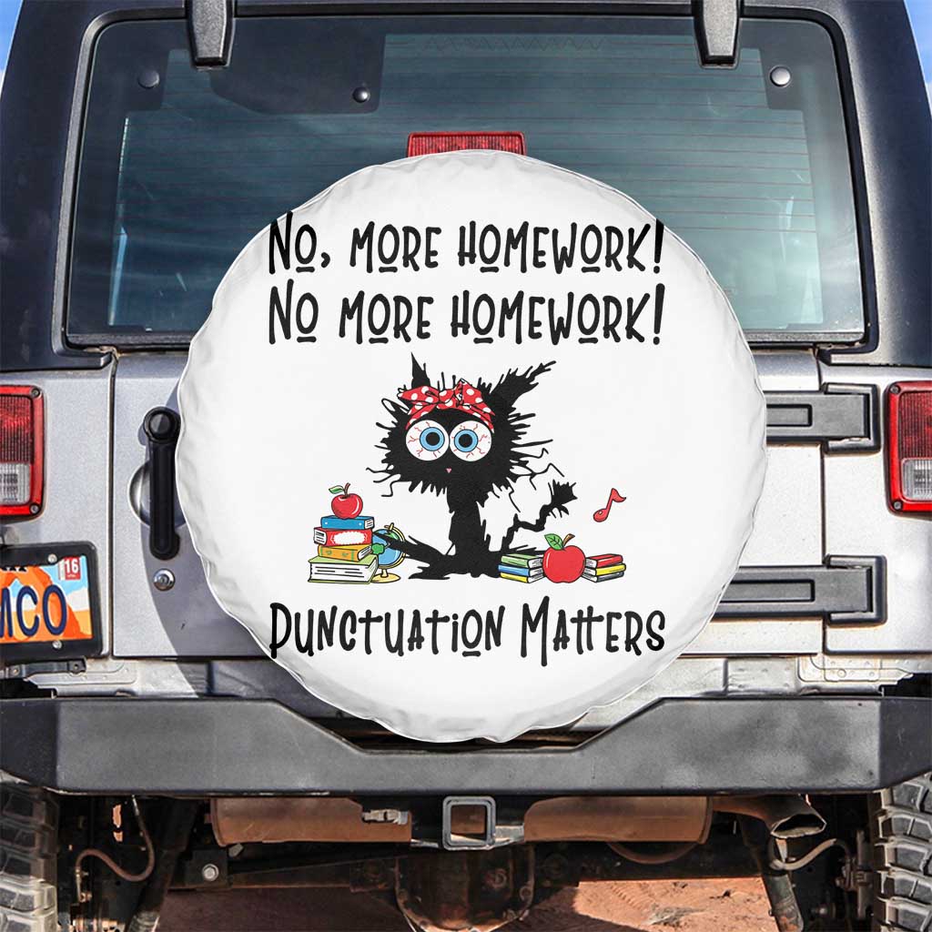 Black Cat English Teacher Gift Spare Tire Cover No More Homework Punctuation Matters Grammar Humor