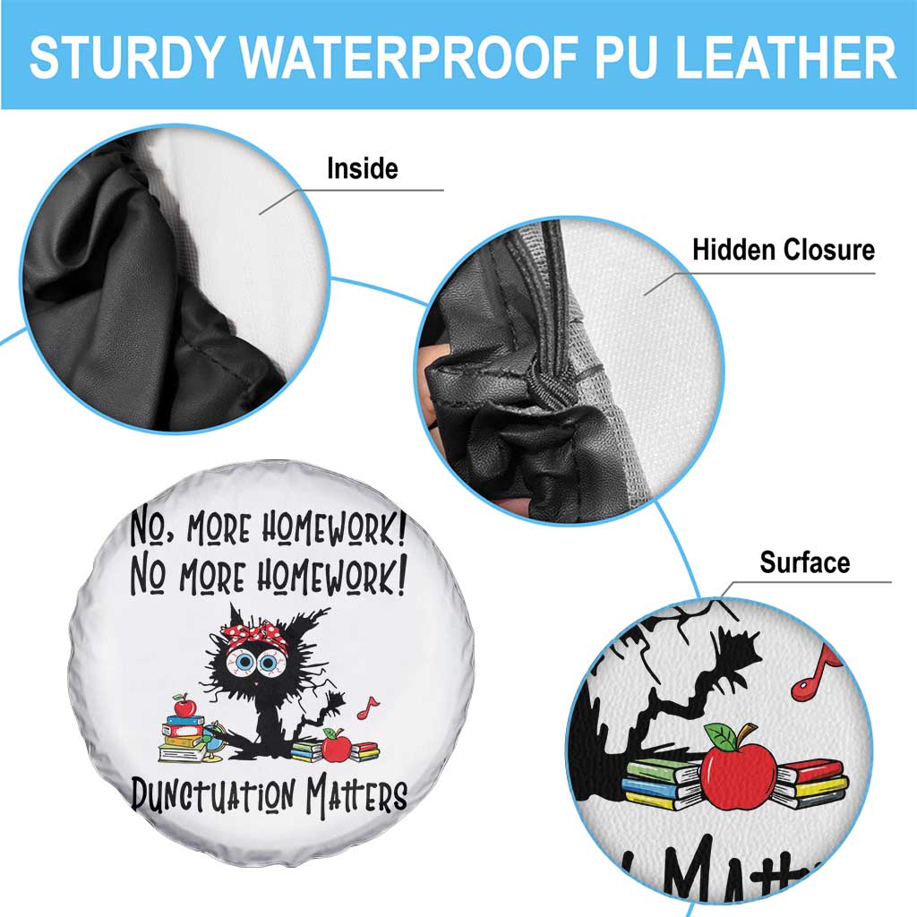 Black Cat English Teacher Gift Spare Tire Cover No More Homework Punctuation Matters Grammar Humor