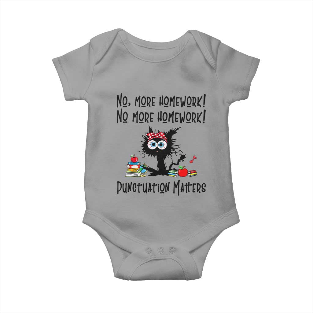 Black Cat English Teacher Gift Baby Onesie No More Homework Punctuation Matters Grammar Humor