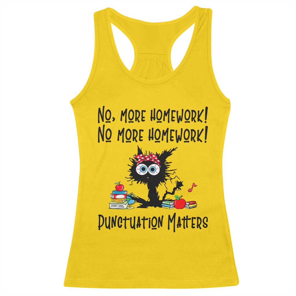 Black Cat English Teacher Gift Racerback Tank Top No More Homework Punctuation Matters Grammar Humor