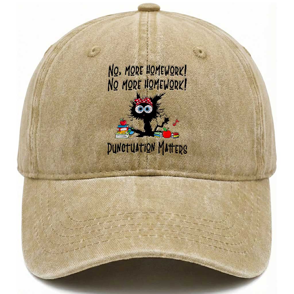 Black Cat English Teacher Gift Washed Cotton Baseball Cap No More Homework Punctuation Matters Grammar Humor