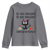 Black Cat English Teacher Gift Youth Sweatshirt No More Homework Punctuation Matters Grammar Humor