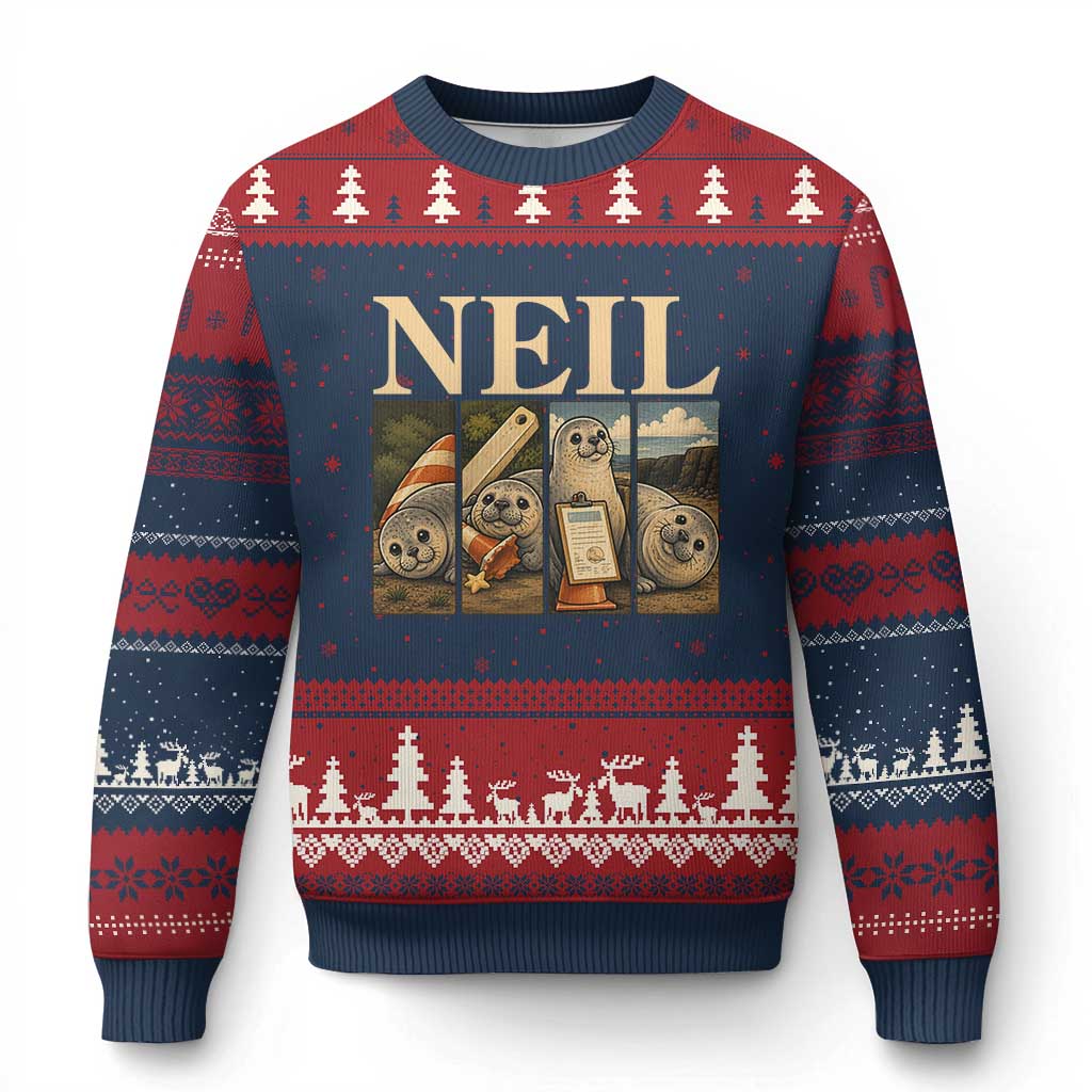 Funny Neil The Seal Ugly Christmas Sweater Viral Ocean Animal Meme Graphic