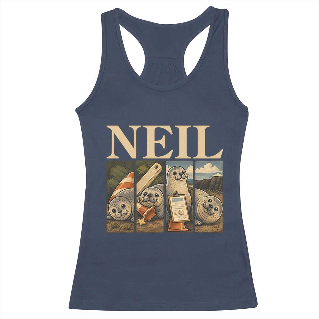 Funny Neil The Seal Racerback Tank Top Viral Ocean Animal Meme Graphic