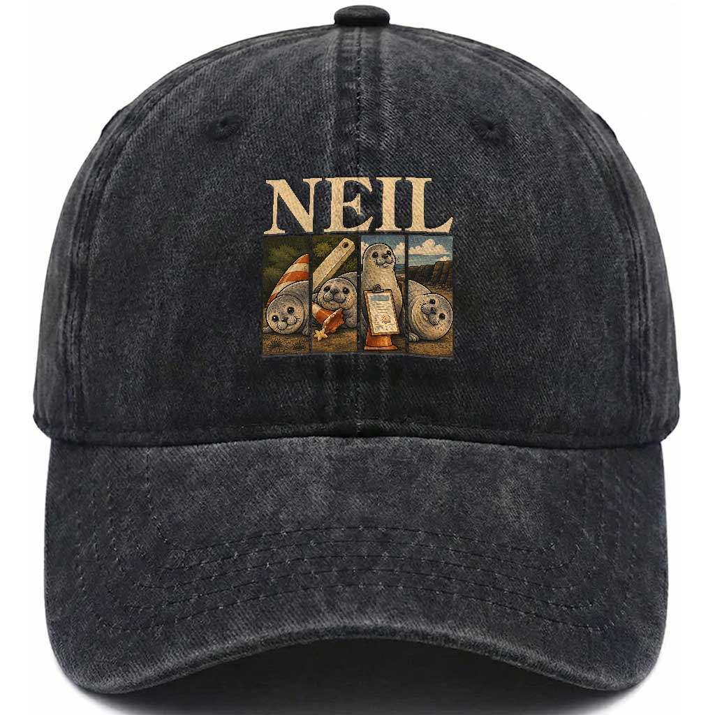 Funny Neil The Seal Washed Cotton Baseball Cap Viral Ocean Animal Meme Graphic