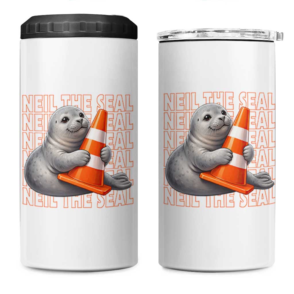Neil The Seal Groovy 4 in 1 Can Cooler Tumbler Retro Vintage Cute Seal Lover Graphic